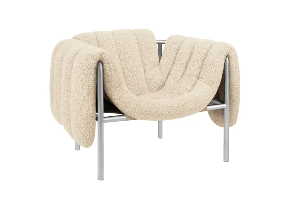 Hem Armchairs & Footstools|Chairs*Puffy lounge chair, Eggshell-stainless steel BeigeSilver-coloured