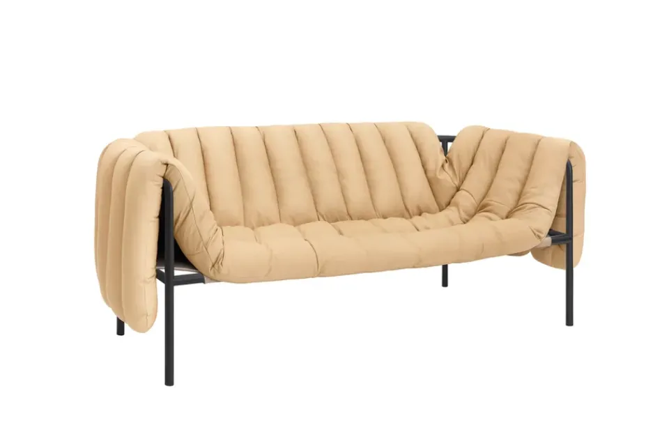 Hem Sofas*Puffy 2,5-seater sofa 205 cm, Sand leather-black grey BrownBlack