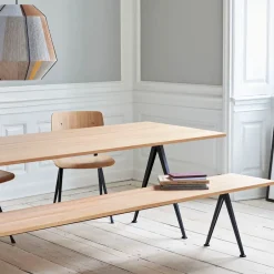 HAY Benches*Pyramid bench, Oak matte lacquered-190 cm-black steel frame Beige