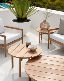 Ethnicraft Table For Outdoor Use|Outdoor Lounge Furniture*Quatro outdoor coffee table teak, Ø95 cm Brown