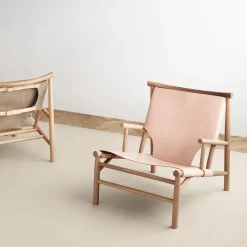 NORR11 Armchairs & Footstools*Samurai loungechair leather seat oak, Natural Beige