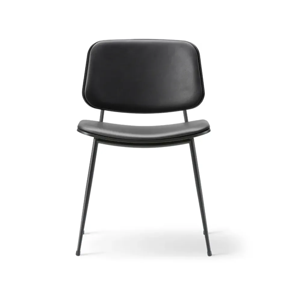 Fredericia Furniture Chairs*Søborg 3062 Metal chair fully upholstered, Leather omni 301 - Black