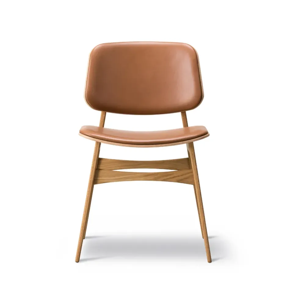 Fredericia Furniture Chairs*Søborg 3062 Metal chair fully upholstered, leather omni 307 cognac, lacquered ivory-colored oak Brown
