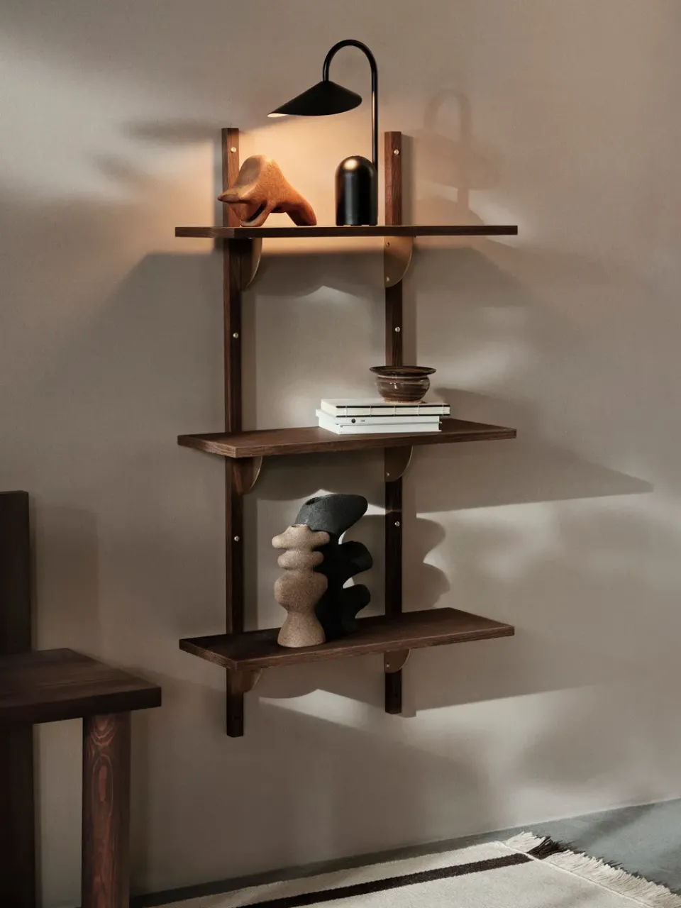 Ferm Living Shelves & Shelving Systems*Sector shelf triple narrow, Smoked Oak, brass Brown