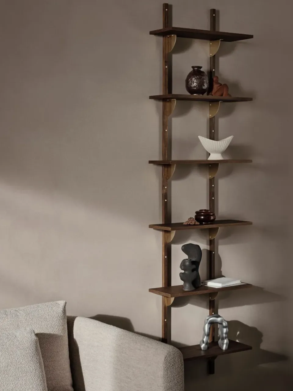 Ferm Living Shelves & Shelving Systems*Sector shelf triple narrow, Smoked Oak, brass Brown