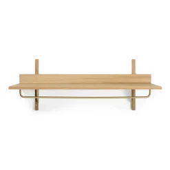 Ferm Living Hat Rack & Hat Shelves*Sector shelf with hanging rail 37x87 cm, Oak-brass Brown
