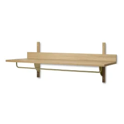 Ferm Living Hat Rack & Hat Shelves*Sector shelf with hanging rail 37x87 cm, Oak-brass Brown
