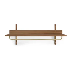 Ferm Living Hat Rack & Hat Shelves*Sector shelf with hanging rail 37x87 cm, Smoked Oak, brass Brown