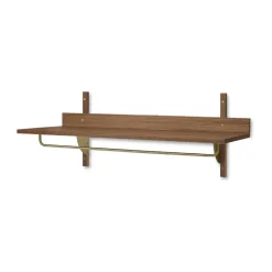 Ferm Living Hat Rack & Hat Shelves*Sector shelf with hanging rail 37x87 cm, Smoked Oak, brass Brown