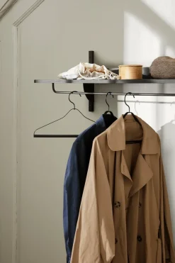 Ferm Living Hat Rack & Hat Shelves*Sector shelf with hanging rail 37x87 cm, ash- brass Black