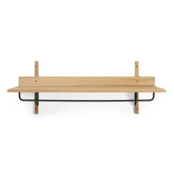 Ferm Living Hat Rack & Hat Shelves*Sector shelf with hanging rail 37x87 cm, Oak-black brass Brown