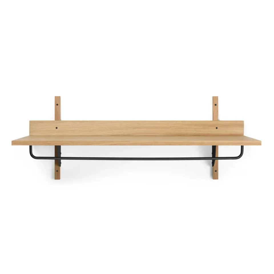Ferm Living Hat Rack & Hat Shelves*Sector shelf with hanging rail 37x87 cm, Oak-black brass Brown