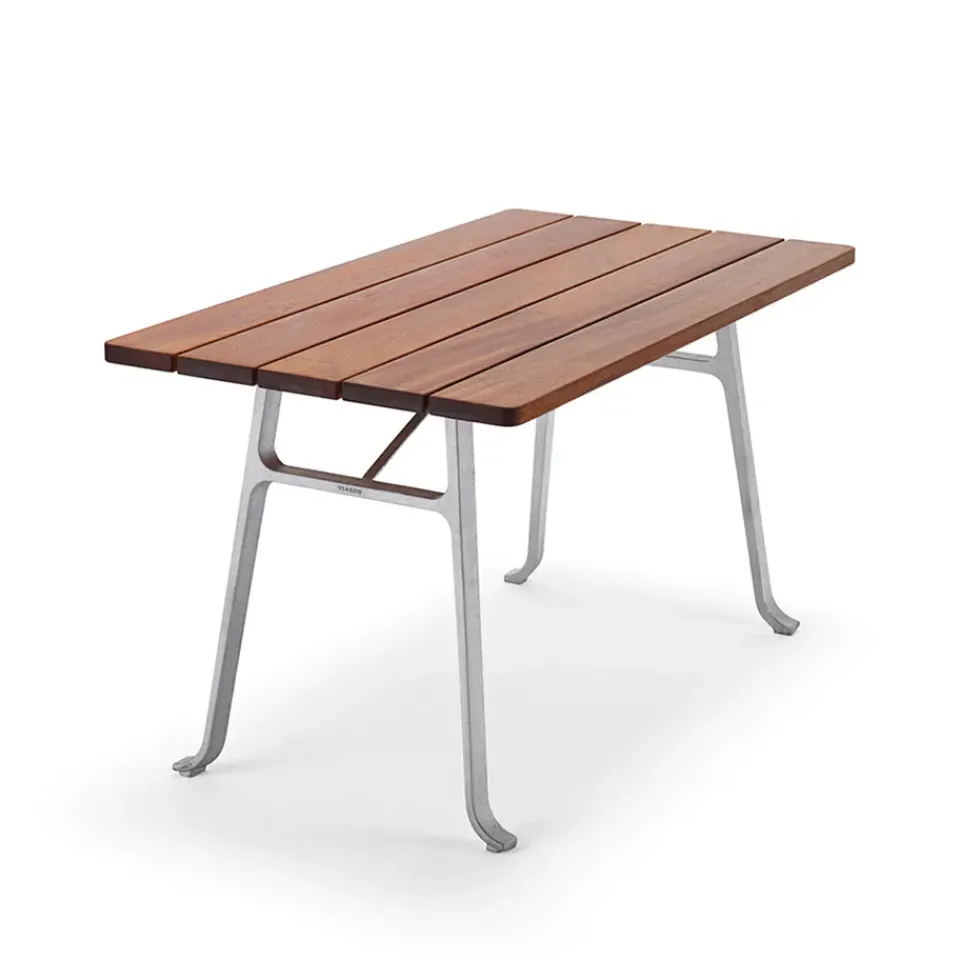 Byarums bruk Table For Outdoor Use*Seriff table, Mahogany oil, raw aluminum stand BrownSilver-coloured
