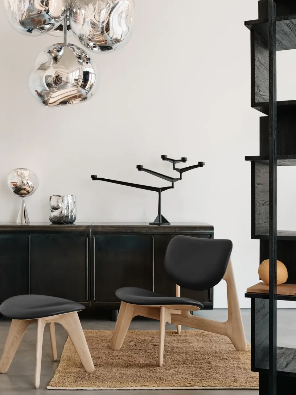 Tom Dixon Armchairs & Footstools|Chairs*Slab lounge chair upholstered seat, Natural oak-black leather BrownBlack
