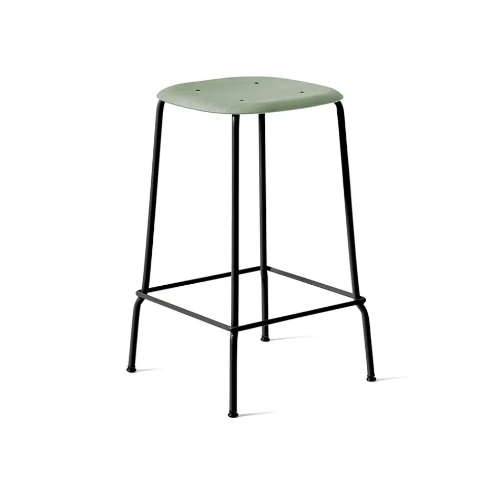 HAY Bar Stools*Soft Edge 30 Low bar stool, Dusty , black steel frame Green