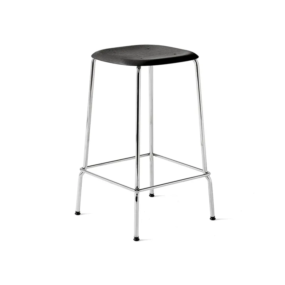 HAY Bar Stools*Soft Edge 30 Low bar stool, oak-chrome frame Black