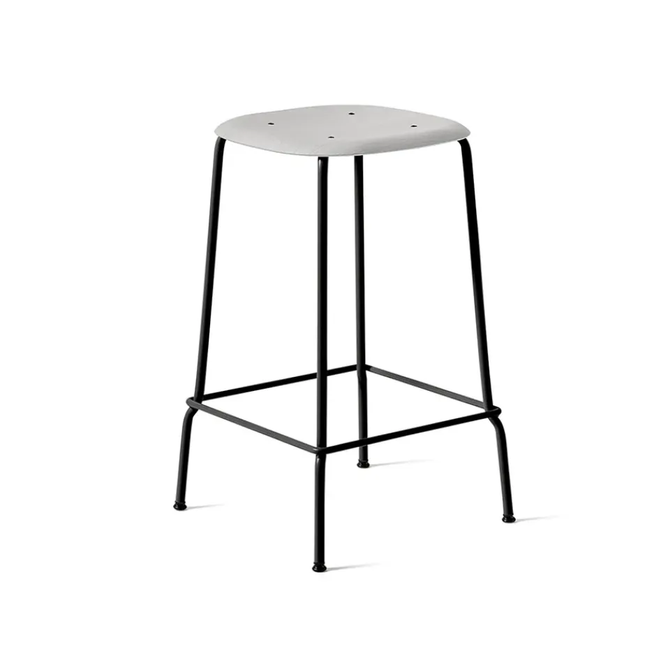 HAY Bar Stools*Soft Edge 30 Low bar stool, Soft , black steel frame Grey