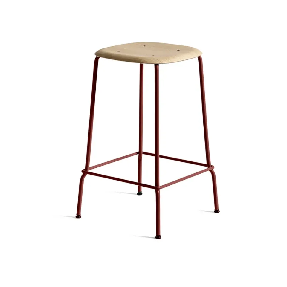 HAY Bar Stools*Soft Edge 30 Low bar stool, Oak-fall red steel frame Beige