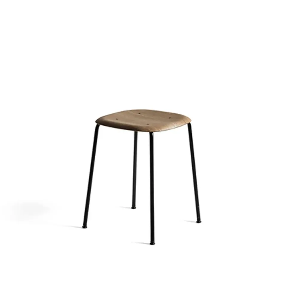 HAY Stools*Soft Edge 70 stool, Smoked oak-black steel frame Beige
