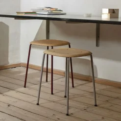 HAY Stools*Soft Edge 70 stool, Smoked oak-black steel frame Beige