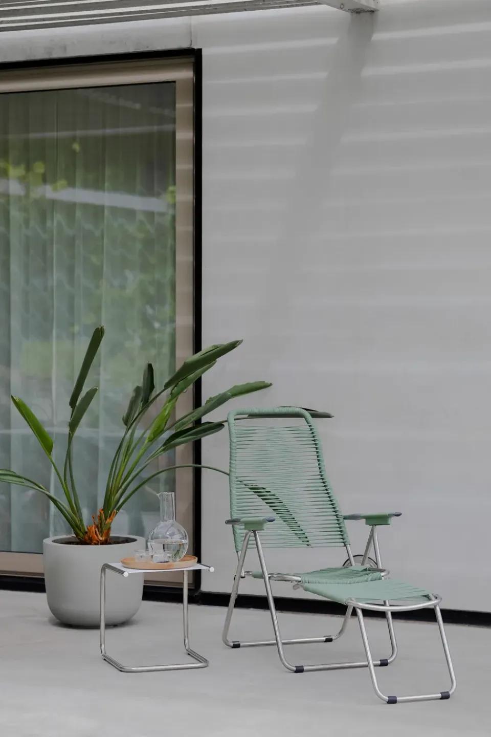 Fiam Seating*Spaghetti sun lounger with footrest, Sage Green