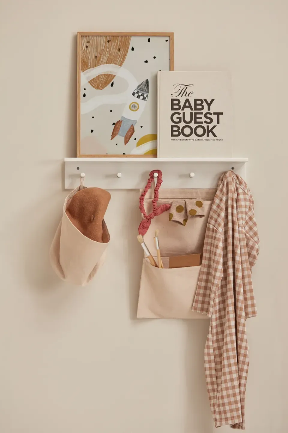 Kid's Concept Clothes Hooks & Hangers*Star shelf with hooks, White