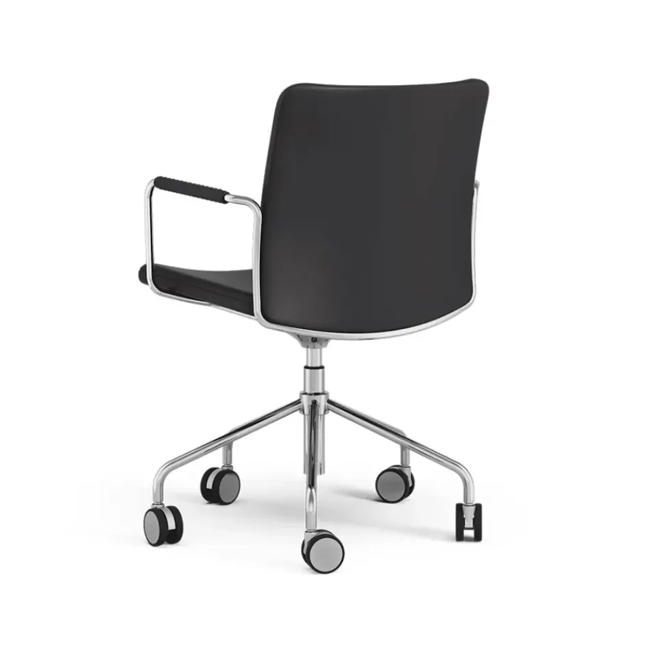Swedese Office Chairs*Stella office chair can be raised/lowered with tilt, Leather elmosoft 99999 , chrome stand, leather-covered armrests, flexible back Black