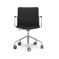 Swedese Office Chairs*Stella office chair can be raised/lowered with tilt, Leather elmosoft 99999 , chrome stand, leather-covered armrests, flexible back Black