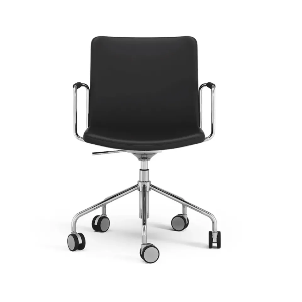 Swedese Office Chairs*Stella office chair can be raised/lowered with tilt, Leather elmosoft 99999 , chrome stand, leather-covered armrests, flexible back Black