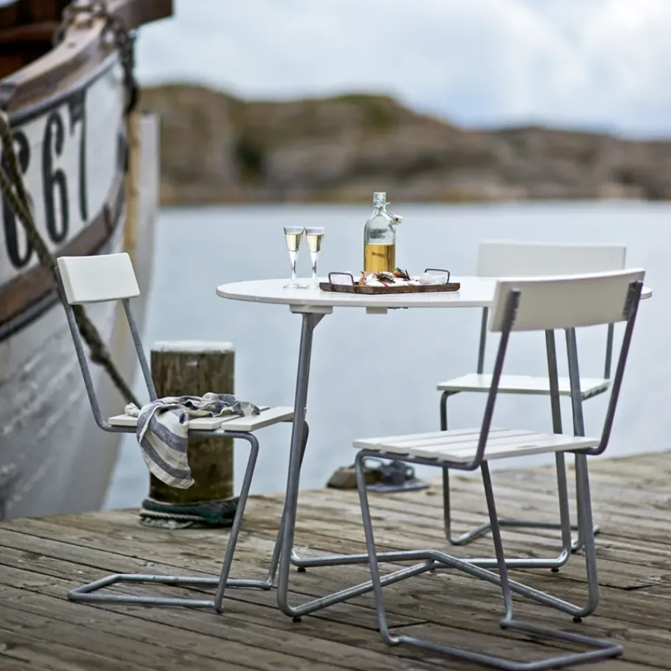 Grythyttan Stålmöbler Seating|Balcony Furniture*Stol 1 chair, lacquer oak-hot-dip galvanized White