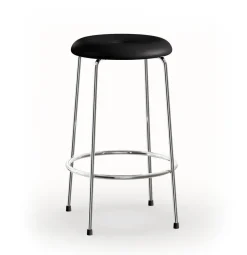 Lammhults Bar Stools*Stool barstool, Black leather-chrome base, 63 cm BlackSilver-coloured