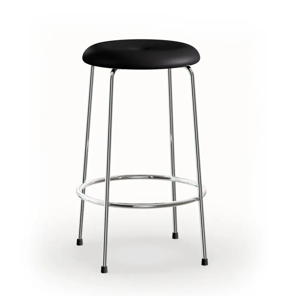 Lammhults Bar Stools*Stool barstool, Black leather-chrome base, 63 cm BlackSilver-coloured