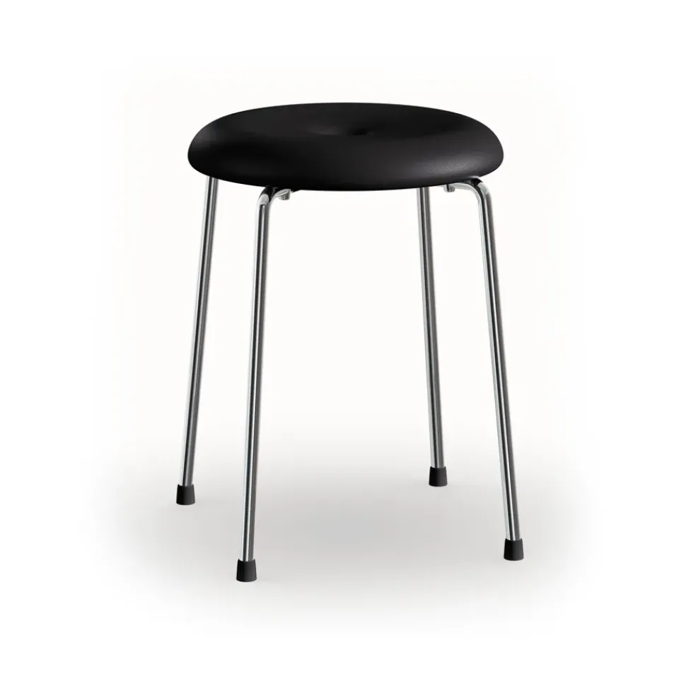 Lammhults Stools*Stool bench, Black leather–chrome frame, 45 cm BlackSilver-coloured