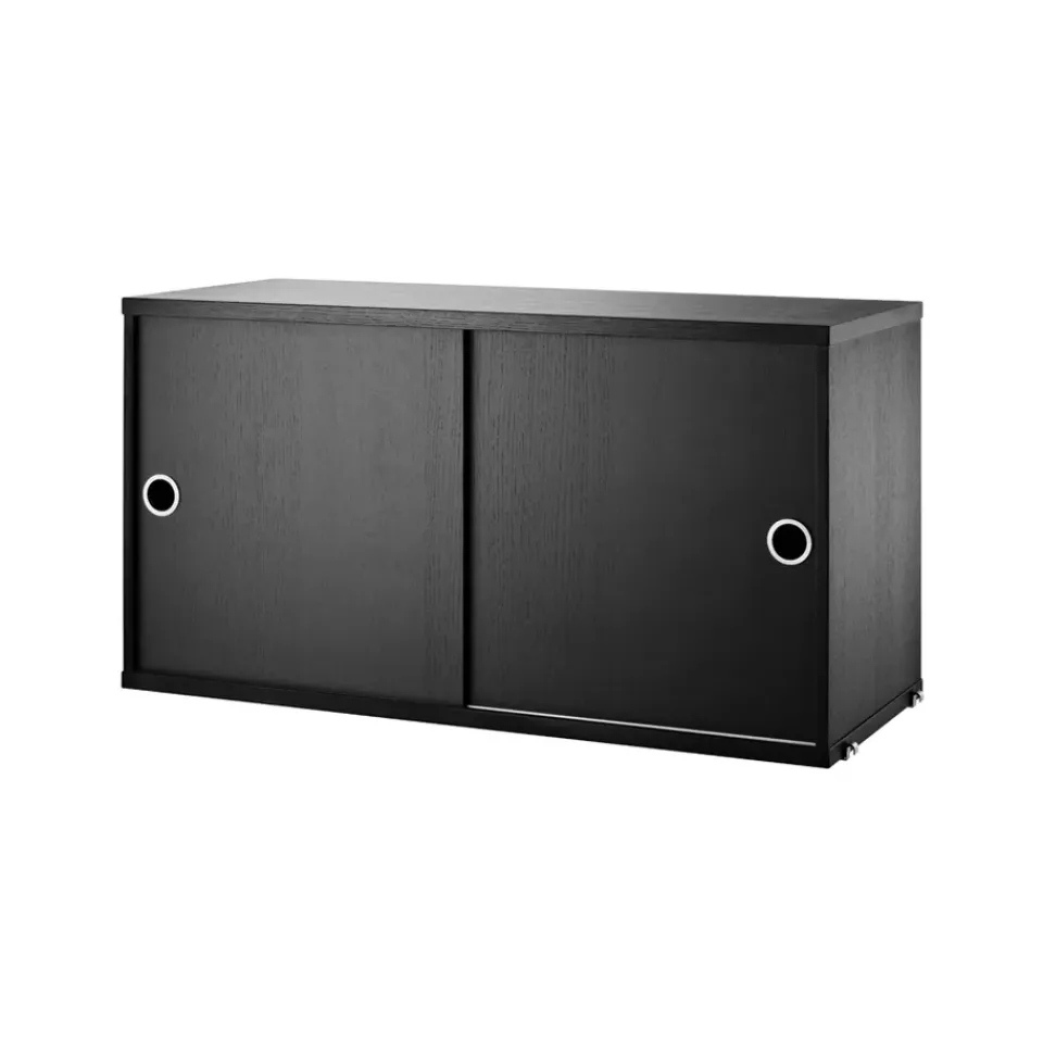 String String Shelves|Display & Glass Cabinets*cabinet with sliding door, stained ash, 78x30 cm Black