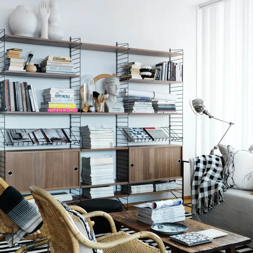 String String Shelves|Display & Glass Cabinets*cabinet with sliding door, Walnut, 78x30 cm Brown