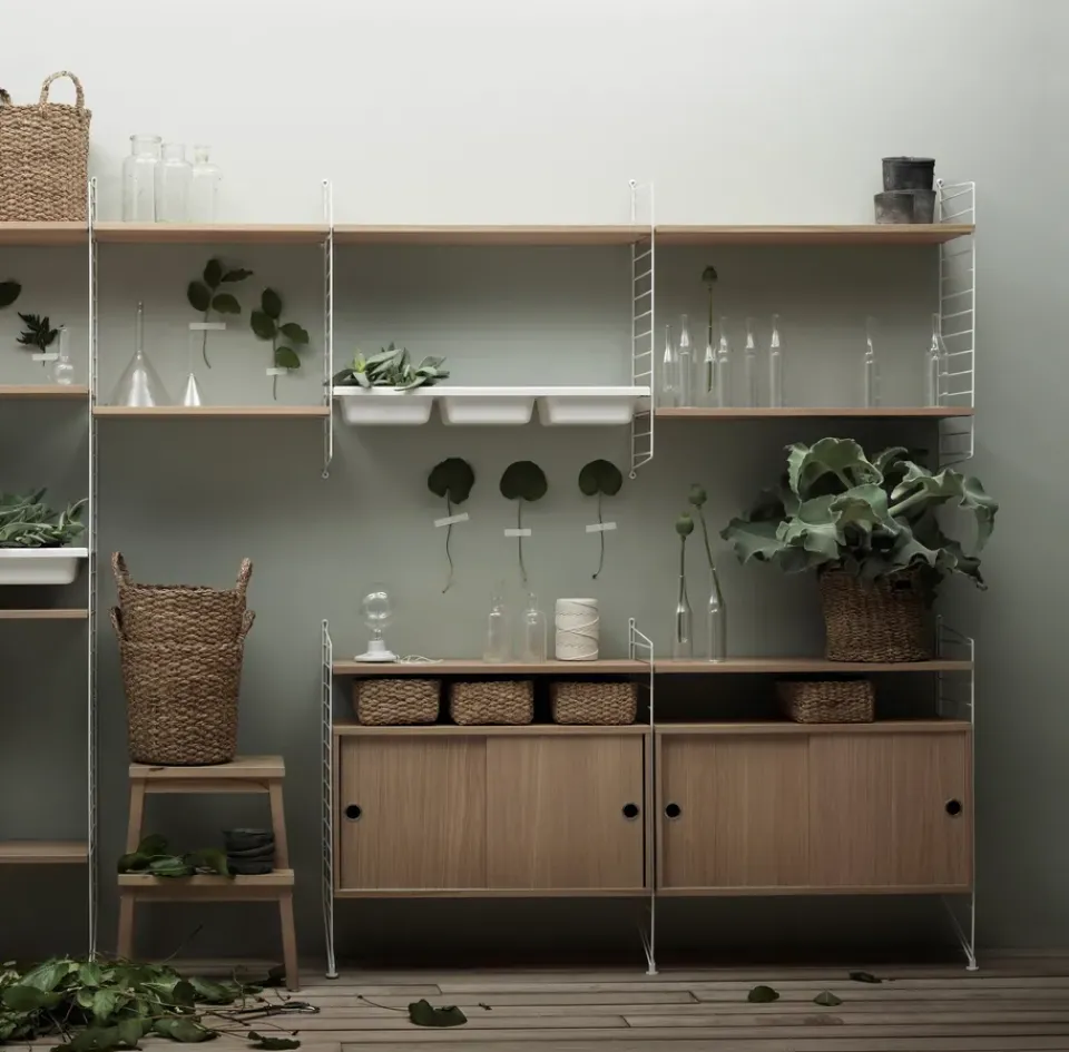 String String Shelves|Display & Glass Cabinets*cabinet with sliding door, Oak, 78x30 cm Beige