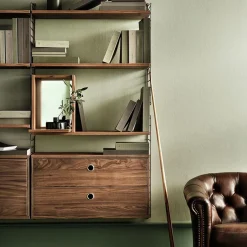 String String Shelves|Display & Glass Cabinets*schnapps cabinet, Walnut, inside of door stainless steel plate, mirrored glass back piece Brown