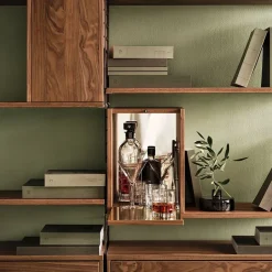 String String Shelves|Display & Glass Cabinets*schnapps cabinet, Walnut, inside of door stainless steel plate, mirrored glass back piece Brown