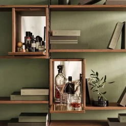 String String Shelves|Display & Glass Cabinets*schnapps cabinet, Walnut, inside of door stainless steel plate, mirrored glass back piece Brown