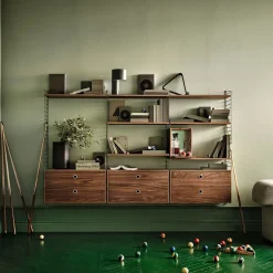 String String Shelves|Display & Glass Cabinets*schnapps cabinet, Walnut, inside of door stainless steel plate, mirrored glass back piece Brown
