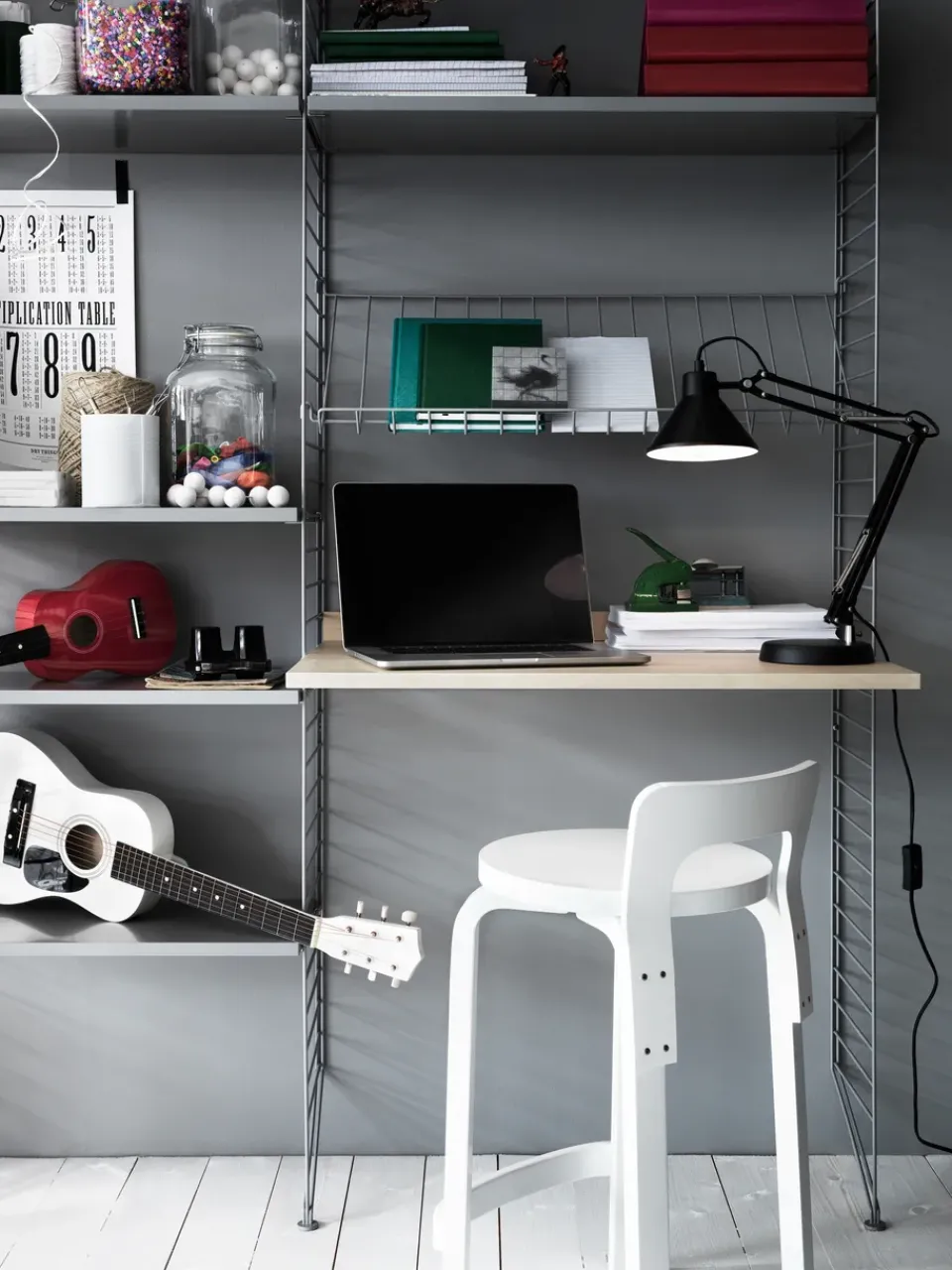 String Desks|String Shelves*worktop, Ash veneer, 78x58 cm Beige