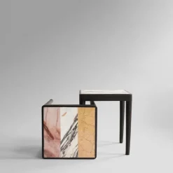 101 Copenhagen Coffee Tables*Tairu table 38x38 cm striped, Peach-Calacatta-Yellow MultiBlack