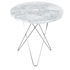 OX Denmarq Side Tables*Tall mini O side table Ø50 H50. stainless steel undercarriage, white marble Silver-colouredWhite