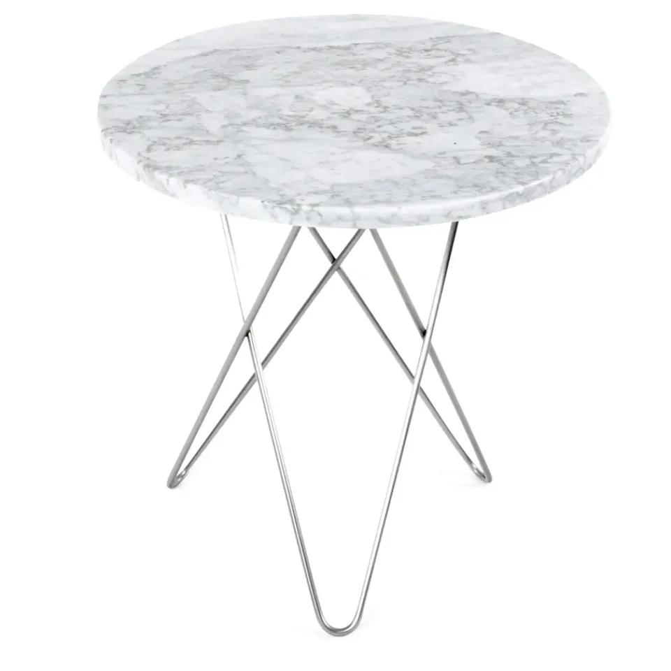 OX Denmarq Side Tables*Tall mini O side table Ø50 H50. stainless steel undercarriage, white marble Silver-colouredWhite