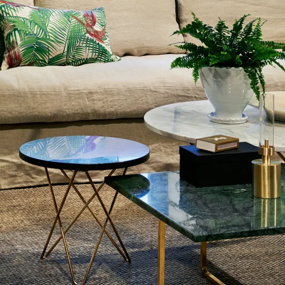 OX Denmarq Coffee Tables*Tall Mini O Table coffee table, Marble . stainless steel stand Black