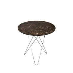 OX Denmarq Coffee Tables*Tall Mini O Table coffee table, marble . stainless steel stand Brown