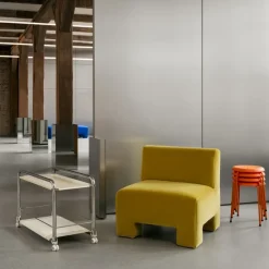 Lammhults Serving Trolleys*Tension trolley, Chrome-beige-beige leather rug BeigeSilver-coloured
