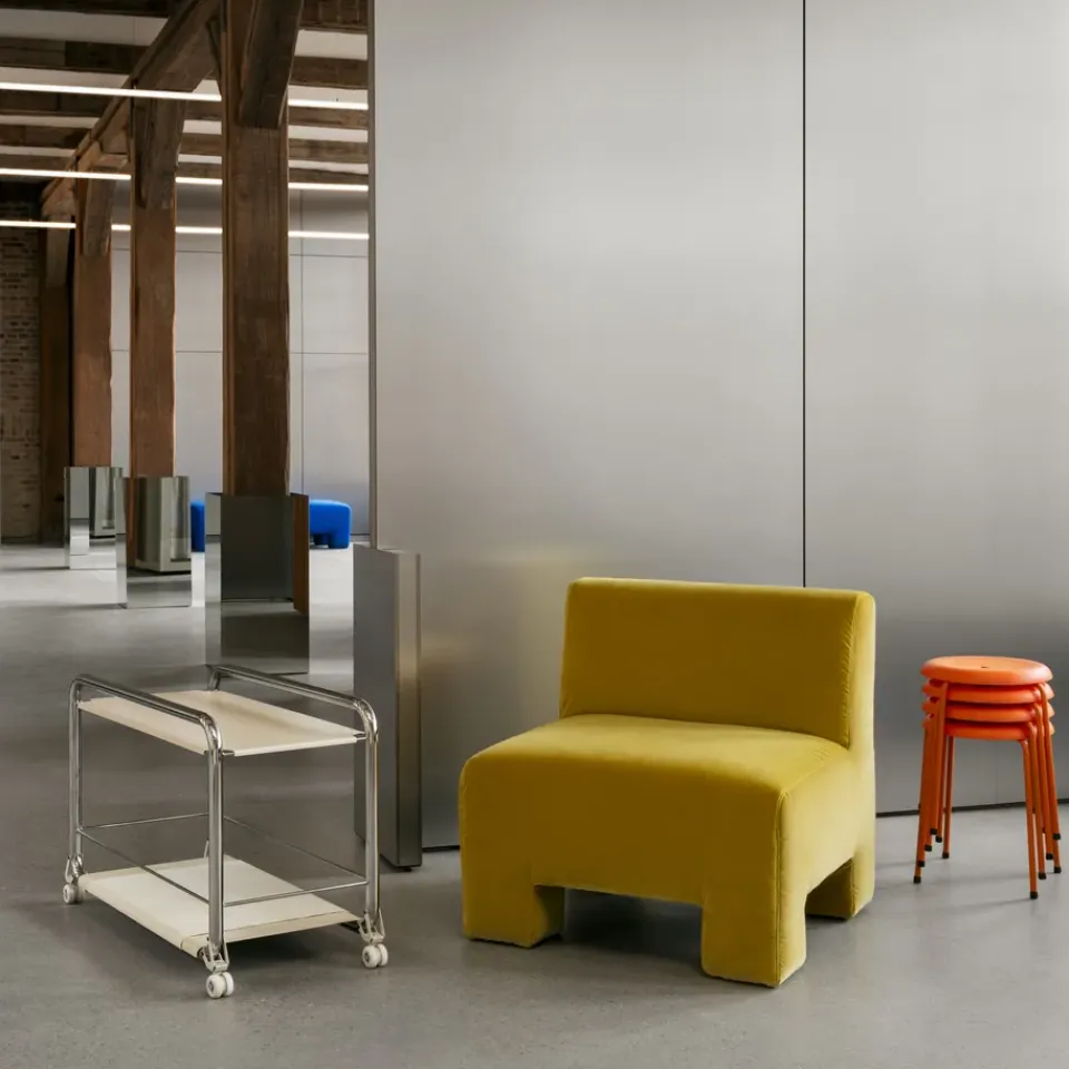 Lammhults Serving Trolleys*Tension trolley, Chrome-beige-beige leather rug BeigeSilver-coloured
