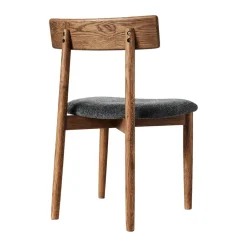 MUUBS Chairs*Tetra chair with padded seat, Granite coloured fabric-dark oiled oak GreyBrown
