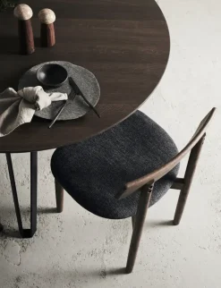 MUUBS Chairs*Tetra chair with padded seat, Granite coloured fabric-dark oiled oak GreyBrown